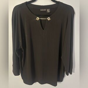 Tahari Black Blouse with Gold Chain Detail